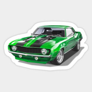 Chevy Camaro Muscle Car 1969 Green Sticker